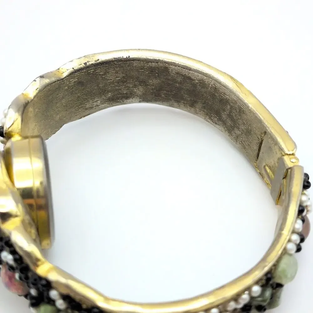 Vintage Norman Hidden Dial Beaded Clamper Bracelet Watch *As Is - Non Working